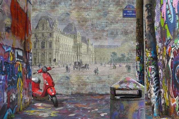 Vue du Louvre à Paris street art, peinture numérique